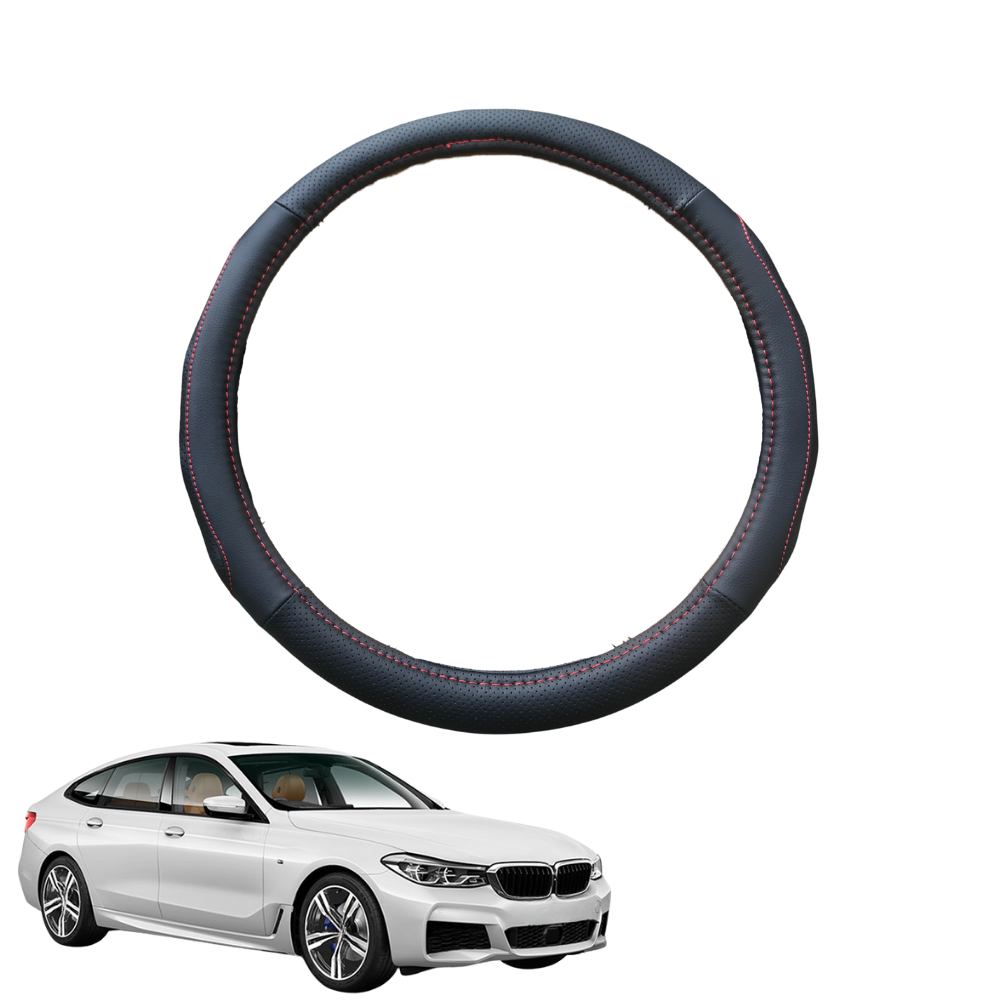 Steering Wheel Cover for BMW 6 Series 2017 - Current (G32) - Black Microfiber Leather - Circle 38 cm