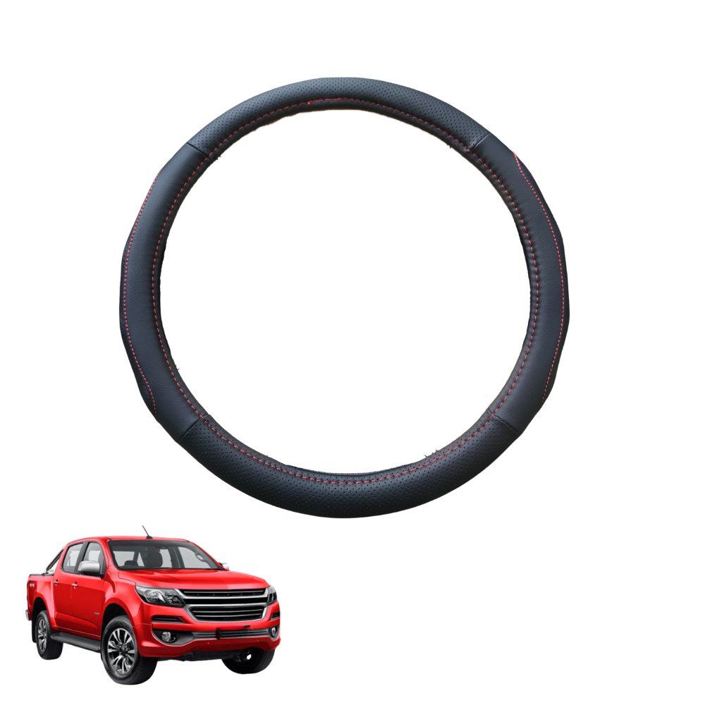 Steering Wheel Cover for Holden Colorado Ute Dual Cab 2012 - 2020 VE, VF - Black Microfiber Leather - Circle 38 cm
