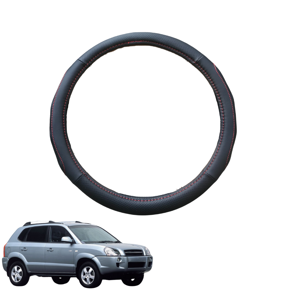 Steering Wheel Cover for Hyundai Tucson 2004 - 2009 JM - Black Microfiber Leather - Circle 38 cm