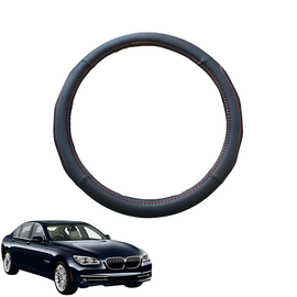 Steering Wheel Cover for BMW 7 Series 2009 - 2015 (F01 F02 F03 F04) - Black Microfiber Leather - Circle 38 cm