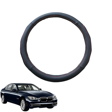 Steering Wheel Cover for BMW 7 Series 2009 - 2015 (F01 F02 F03 F04) - Black Microfiber Leather - Circle 38 cm