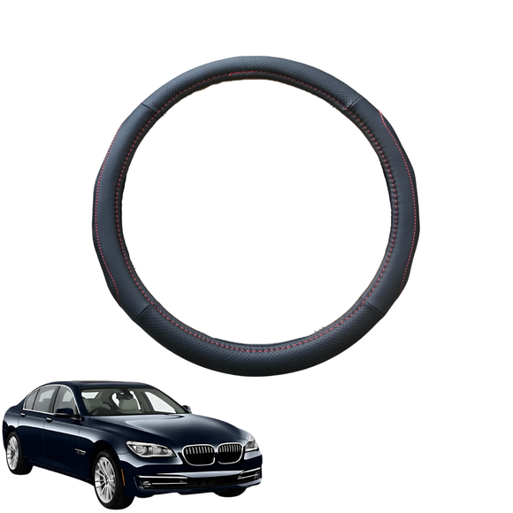 Steering Wheel Cover for BMW 7 Series 2009 - 2015 (F01 F02 F03 F04) - Black Microfiber Leather - Circle 38 cm