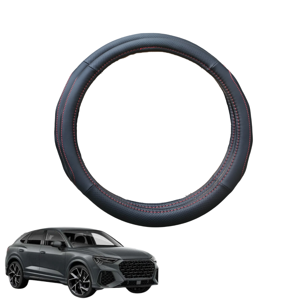 Steering Wheel Cover for Audi Q3 RSQ3 2018 - Current F3 - Black Microfiber Leather - Circle 38 cm