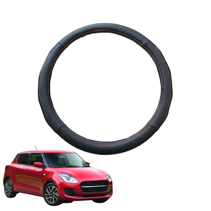 Steering Wheel Cover for Suzuki Swift 2017 - 2024 (FZ, AZ) - Black Microfiber Leather - Circle 38 cm