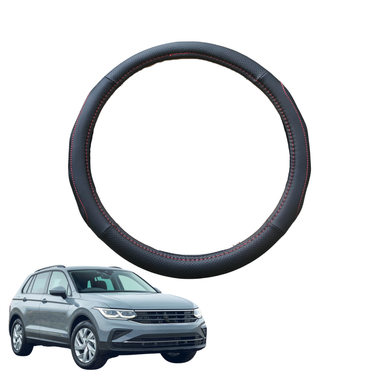 Steering Wheel Cover for VolksWagen Tiguan 2016 - 2023 (Allspace) - Black Microfiber Leather - Circle 38 cm