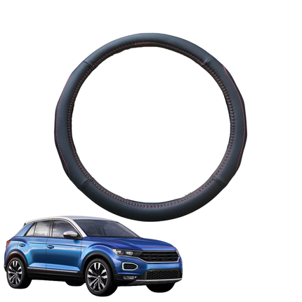 Steering Wheel Cover for VolksWagen T-Roc 2017 - Current (A1) - Black Microfiber Leather - Circle 38 cm