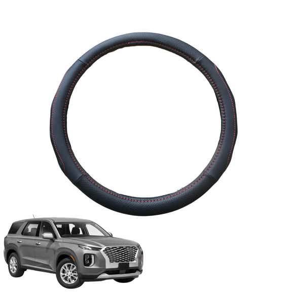 Steering Wheel Cover for Hyundai Palisade 2021 - Current 8 Seater - Black Microfiber Leather - Circle 38 cm