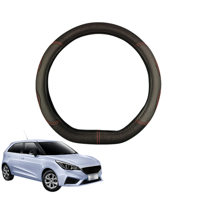 Steering Wheel Cover for MG 3 2022 - 2024 - Black Microfiber Leather - D-Shape 38 cm