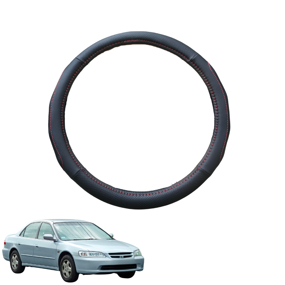 Steering Wheel Cover for Honda Accord 1997 - 2002 - Black Microfiber Leather - Circle 38 cm