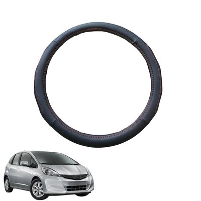 Steering Wheel Cover for Honda Jazz 2008 - 2014 (FIT GE/GG) - Black Microfiber Leather - Circle 38 cm