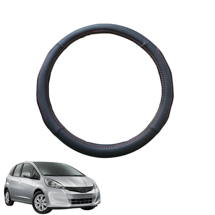 Steering Wheel Cover for Honda Jazz 2008 - 2014 (FIT GE/GG) - Black Microfiber Leather - Circle 38 cm