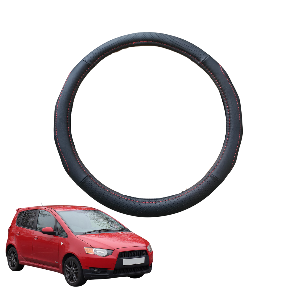 Steering Wheel Cover for Mitsubishi Colt 2004 - 2012 - Black Microfiber Leather - Circle 38 cm