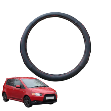 Steering Wheel Cover for Mitsubishi Colt 2004 - 2012 - Black Microfiber Leather - Circle 38 cm