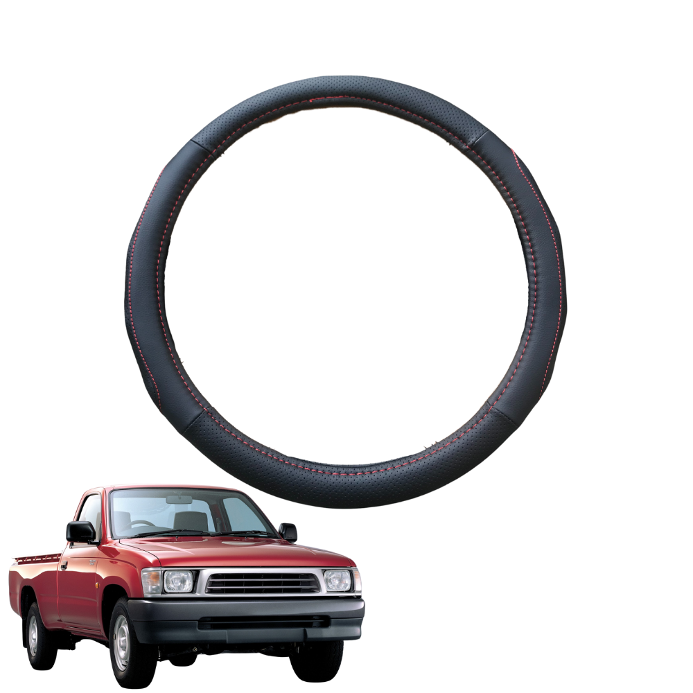Steering Wheel Cover for Toyota Hilux Single Cab 1997 - 2005 - Black Microfiber Leather - Circle 38 cm