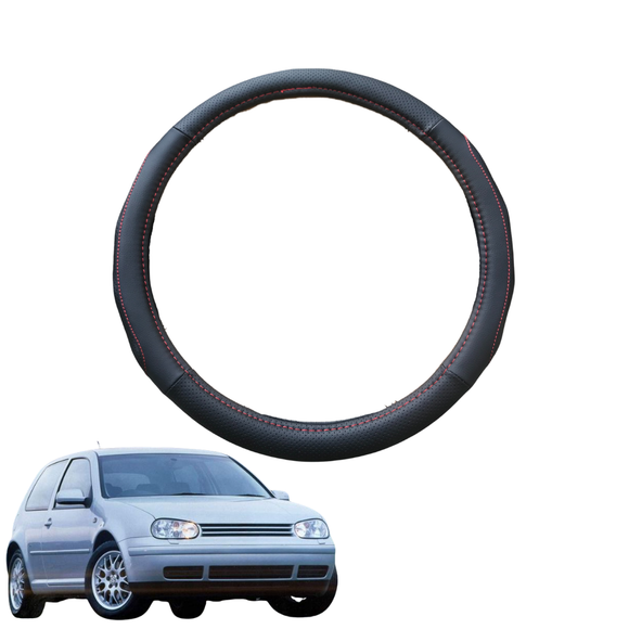 Steering Wheel Cover for VolksWagen Golf 1998 - 2004 Hatch/Wagon (MK4) - Black Microfiber Leather - Circle 38 cm