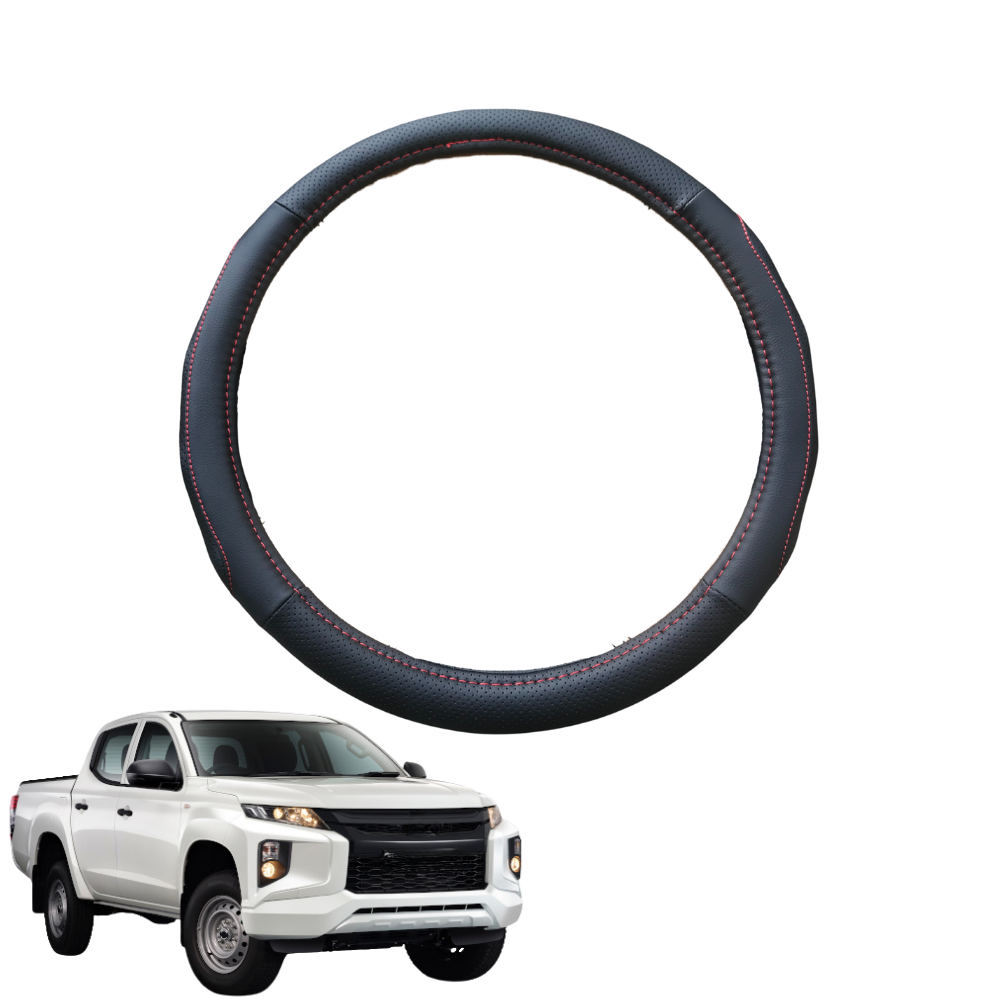 Steering Wheel Cover for Mitsubishi Triton Single Cab 2015 - 2023 (MQ MR) - Black Microfiber Leather - Circle 38 cm