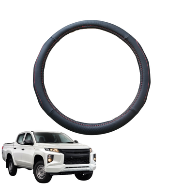 Steering Wheel Cover for Mitsubishi Triton Single Cab 2015 - 2023 (MQ MR) - Black Microfiber Leather - Circle 38 cm
