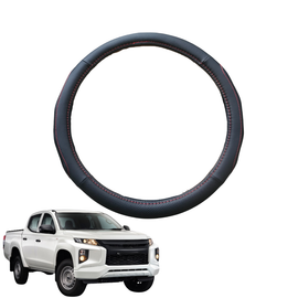 Steering Wheel Cover for Mitsubishi Triton Club Cab 2015 - 2023 (MQ MR) - Black Microfiber Leather - Circle 38 cm