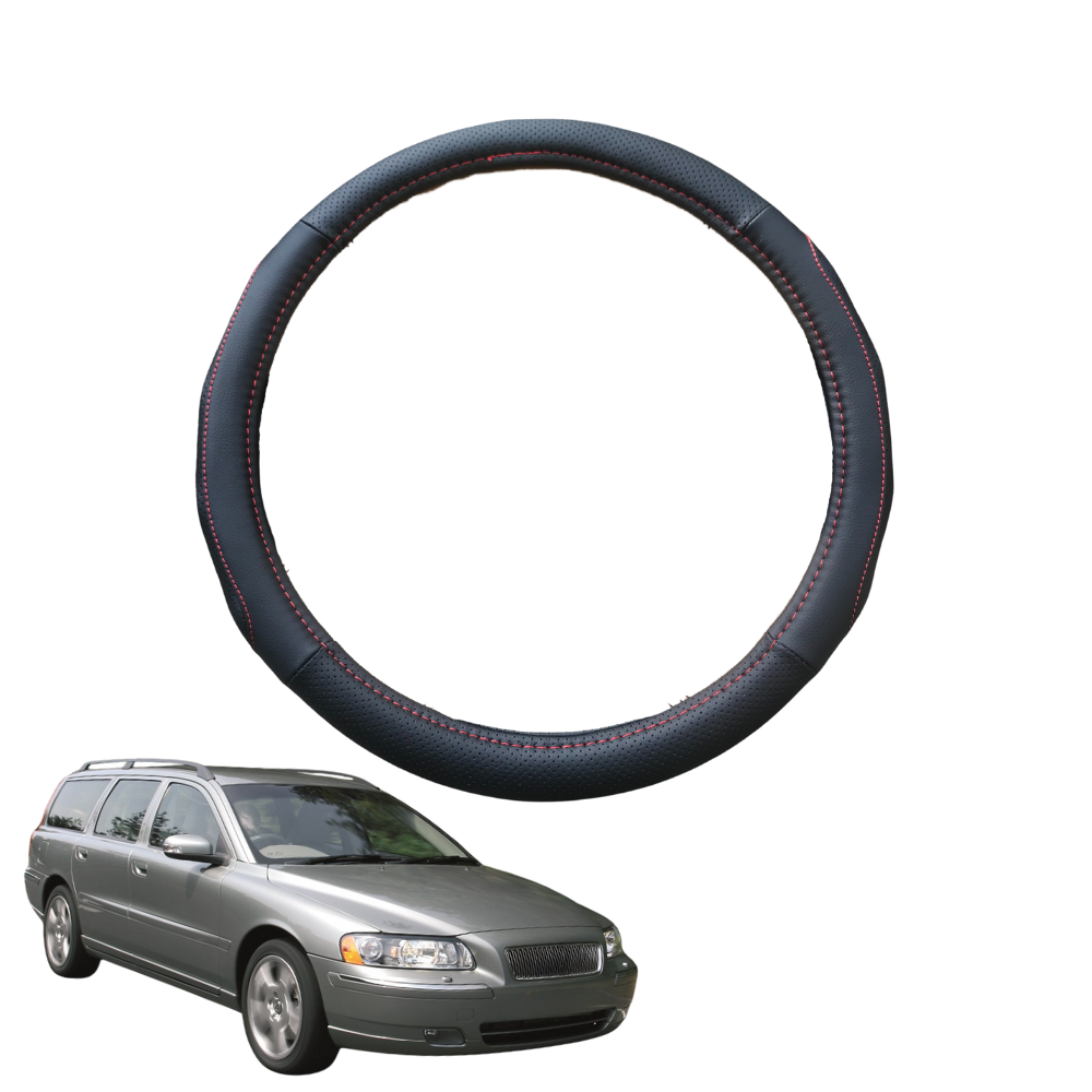 Steering Wheel Cover for Volvo V70 2000 - 2007 Mk II, Mk II Facelift - Black Microfiber Leather - Circle 38 cm