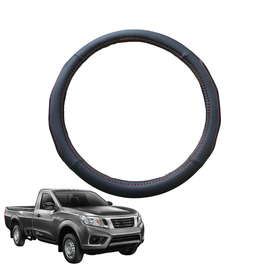 Steering Wheel Cover for Nissan Navara Single Cab 2015 - Current (NP300/D23) - Black Microfiber Leather - Circle 38 cm