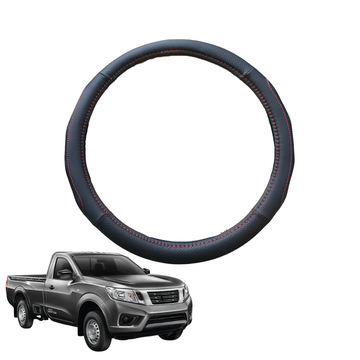 Steering Wheel Cover for Nissan Navara Single Cab 2015 - Current (NP300/D23) - Black Microfiber Leather - Circle 38 cm