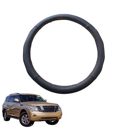 Steering Wheel Cover for Nissan Patrol Y62 2013 - Current (Y62) - Black Microfiber Leather - Circle 38 cm