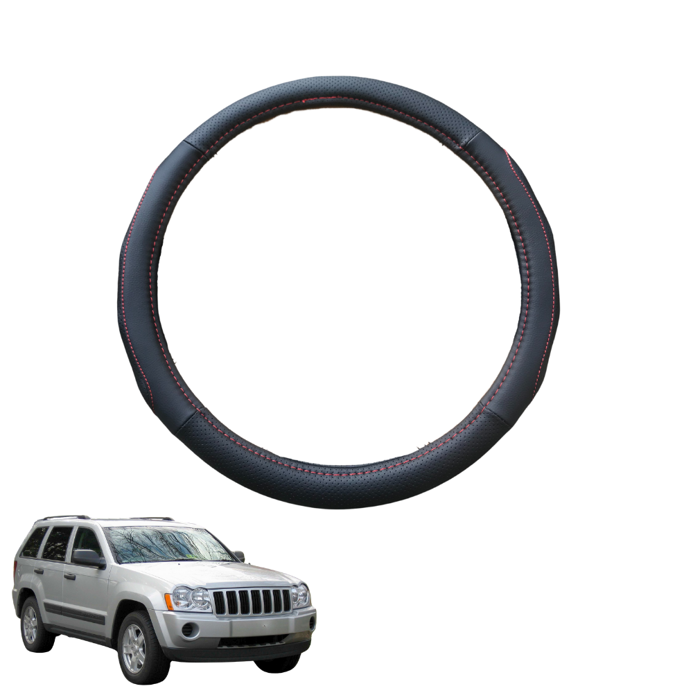 Steering Wheel Cover for Jeep Grand Cherokee 2005 - 2011 (WH) - Black Microfiber Leather - Circle 38 cm