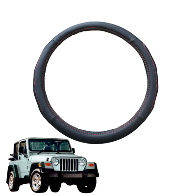 Steering Wheel Cover for Jeep Wrangler 1996 - 2006 (TJ) - Black Microfiber Leather - Circle 38 cm