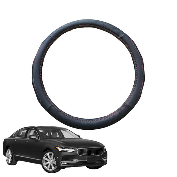 Steering Wheel Cover for Volvo S90 2017 - 2020 - Black Microfiber Leather - Circle 38 cm