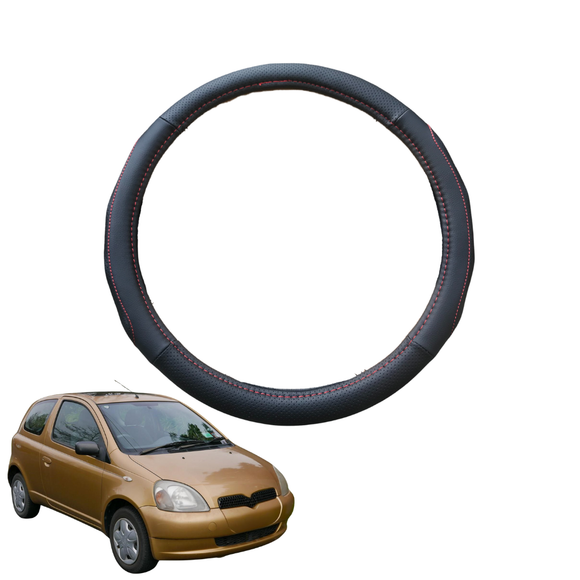 Steering Wheel Cover for Toyota Yaris 1999 - 2005 (Echo, Platz, XP10/XP20) - Black Microfiber Leather - Circle 38 cm