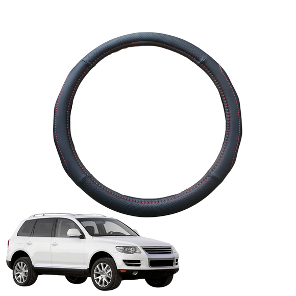 Steering Wheel Cover for VolksWagen Touareg 2003 - 2011 - Black Microfiber Leather - Circle 38 cm