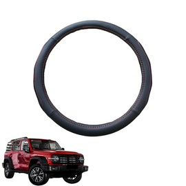 Steering Wheel Cover for GWM Haval Tank 300 2023 - Current (P01) - Black Microfiber Leather - Circle 38 cm