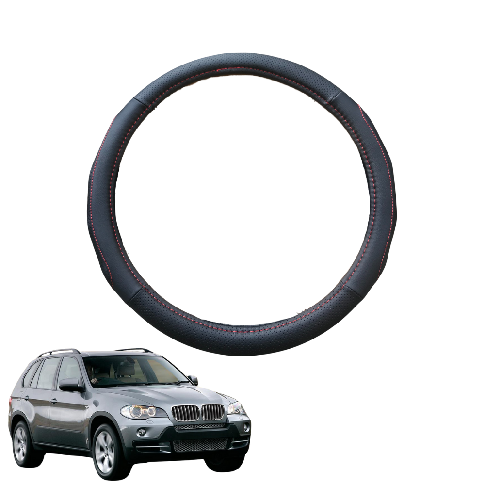 Steering Wheel Cover for BMW X5 2007 - 2013 (E70) - Black Microfiber Leather - Circle 38 cm