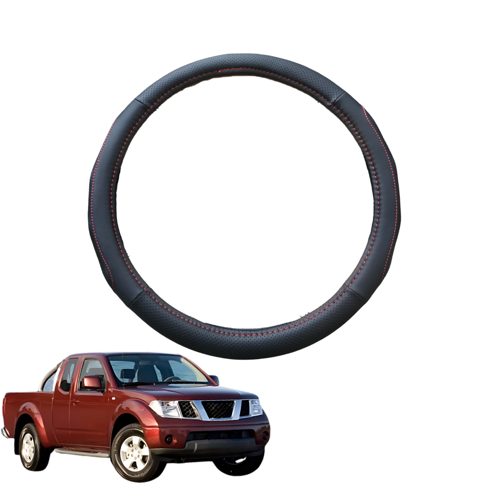 Steering Wheel Cover for Nissan Navara 2005 - 2015 (D40 RX) - Black Microfiber Leather - Circle 38 cm