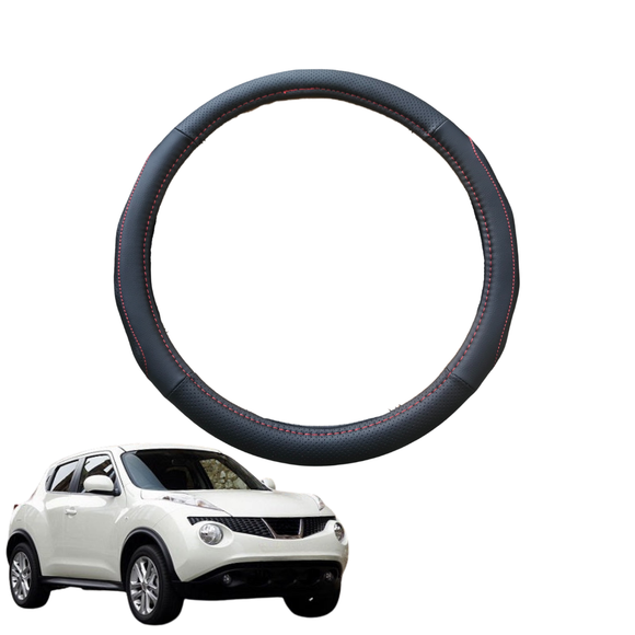 Steering Wheel Cover for Nissan JUKE 2013 - 2019 F15 - Black Microfiber Leather - Circle 38 cm