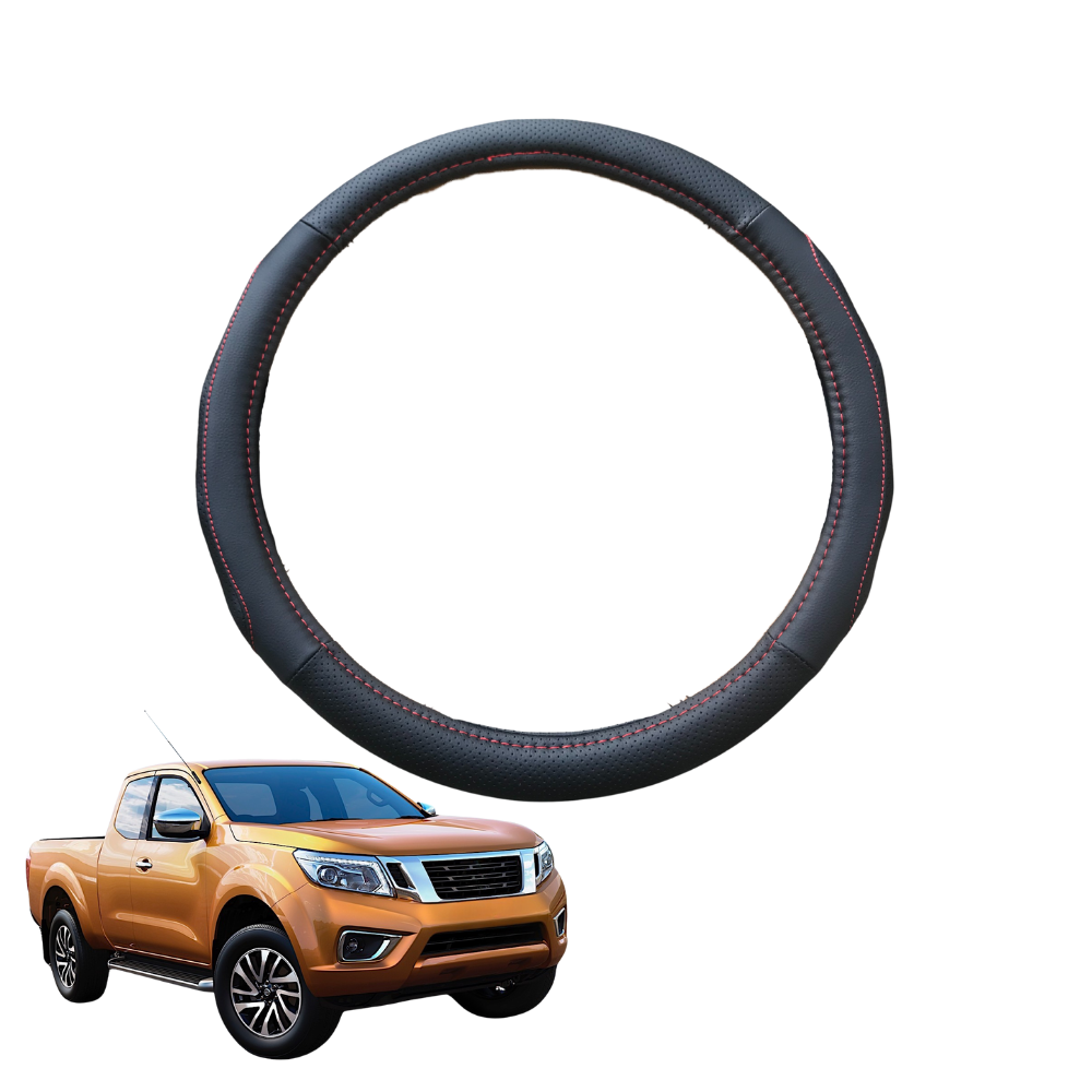 Steering Wheel Cover for Nissan Navara King Cab 2015 - Current (NP300/D23) - Black Microfiber Leather - Circle 38 cm