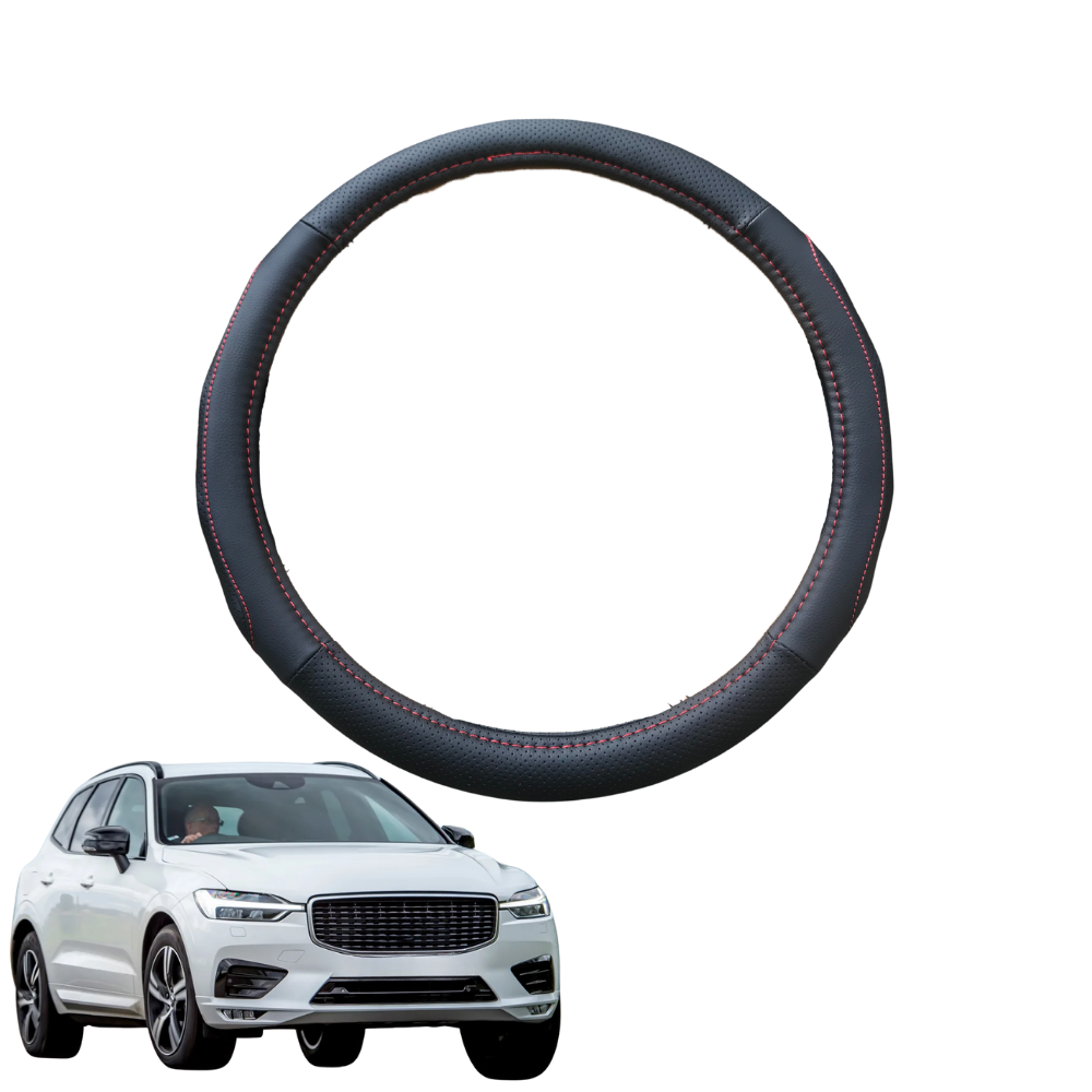 Steering Wheel Cover for Volvo XC60 2017 - Current Mk I Facelift, Mk II - Black Microfiber Leather - Circle 38 cm