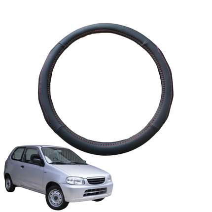 Steering Wheel Cover for Suzuki Alto 1994 - 1998 (4th Gen HA11) - Black Microfiber Leather - Circle 38 cm