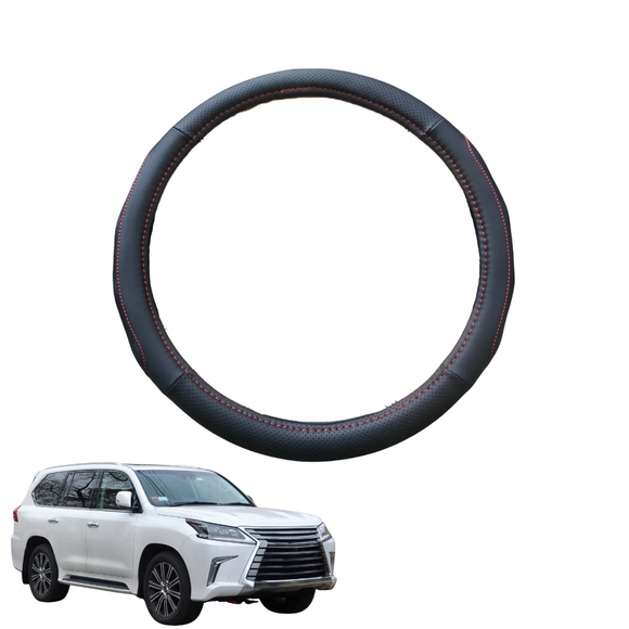 Steering Wheel Cover for Lexus LX 2008 - 2020 (J200) - Black Microfiber Leather - Circle 38 cm