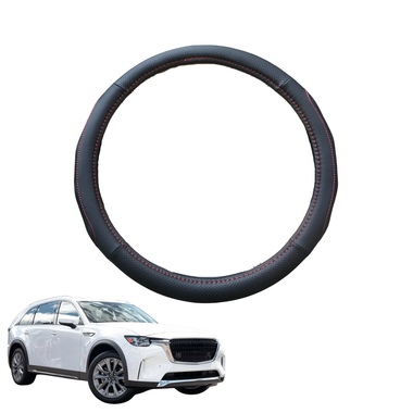 Steering Wheel Cover for Mazda CX-90 2024 - Current (KK) - Black Microfiber Leather - Circle 38 cm