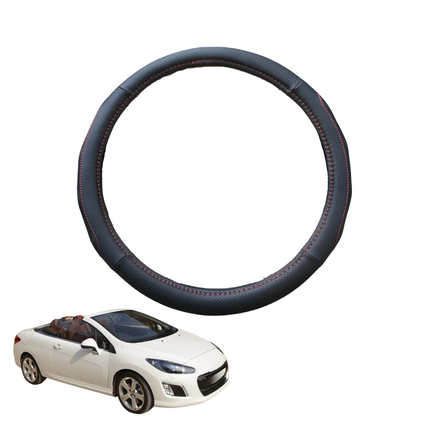 Steering Wheel Cover for Peugeot 308 2007 - 2013 CC Cabriolet (T7) - Black Microfiber Leather - Circle 38 cm