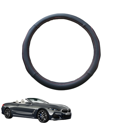 Steering Wheel Cover for BMW 8 Series 2018 - Current Coupe/Convertible (G14 G15) - Black Microfiber Leather - Circle 38 cm