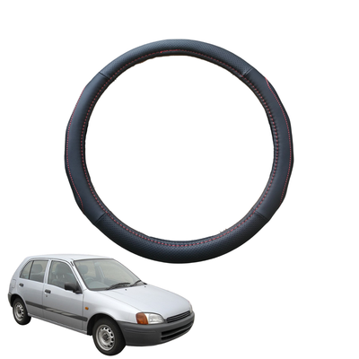 Steering Wheel Cover for Toyota Starlet 1996 - 1999 (P90) - Black Microfiber Leather - Circle 38 cm