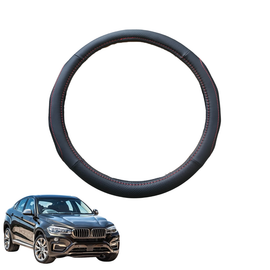 Steering Wheel Cover for BMW X6 2014 - 2019 (F16) - Black Microfiber Leather - Circle 38 cm