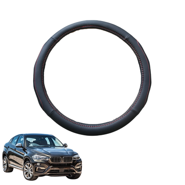 Steering Wheel Cover for BMW X6 2014 - 2019 (F16) - Black Microfiber Leather - Circle 38 cm