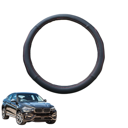 Steering Wheel Cover for BMW X6 2014 - 2019 (F16) - Black Microfiber Leather - Circle 38 cm