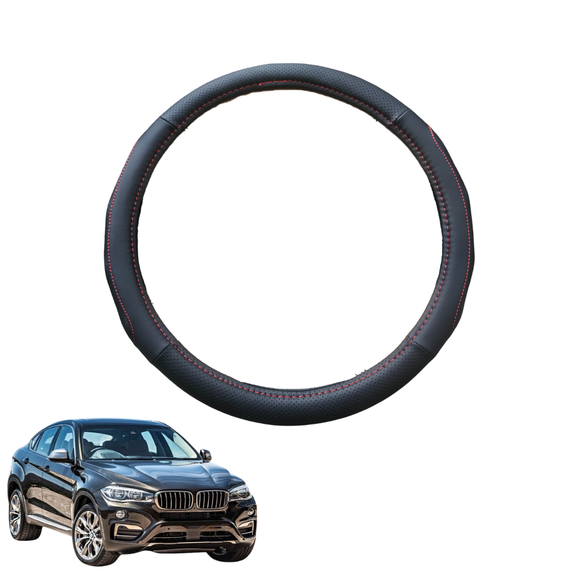 Steering Wheel Cover for BMW X6 2014 - 2019 (F16) - Black Microfiber Leather - Circle 38 cm