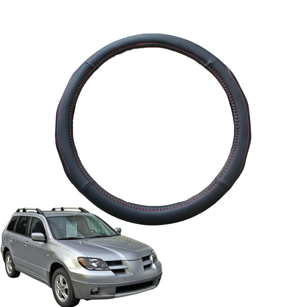 Steering Wheel Cover for Mitsubishi Outlander 2003 - 2006 (CU/ZE/ZF) - Black Microfiber Leather - Circle 38 cm