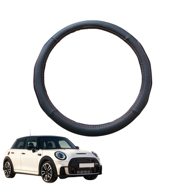 Steering Wheel Cover for MINI Cooper 5-Door Hatch 2014 - 2024 (F55) - Black Microfiber Leather - Circle 38 cm