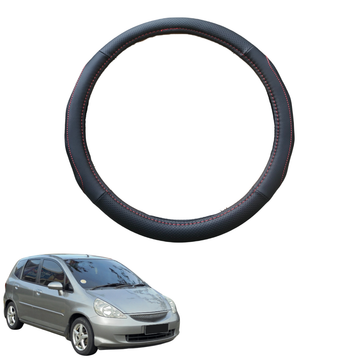 Steering Wheel Cover for Honda Jazz 2002 - 2008 (GD/GE) - Black Microfiber Leather - Circle 38 cm